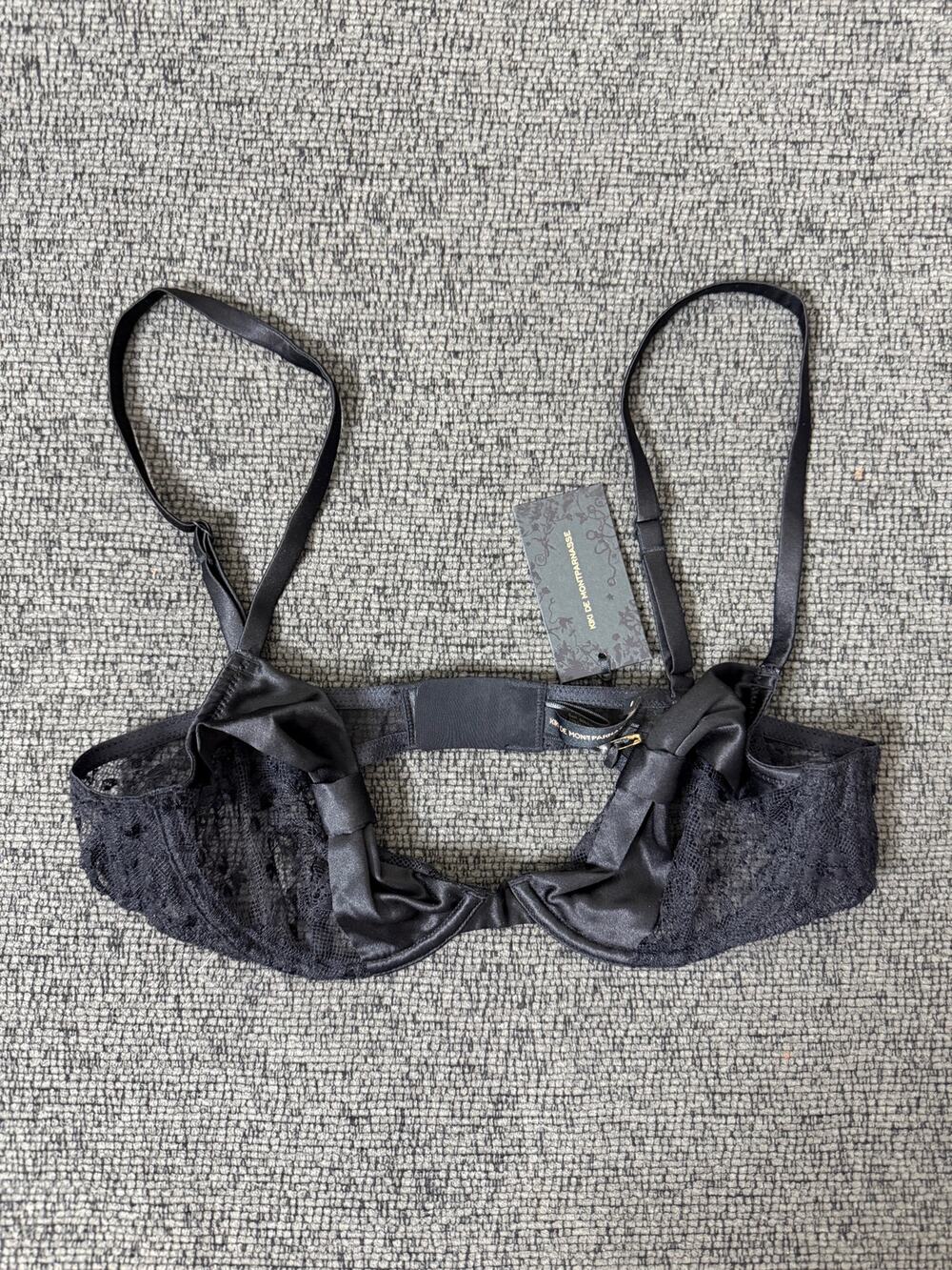 Kiki de Montparnasse Cecile Demi Bra Black Silk Lace Bow 34A NWT